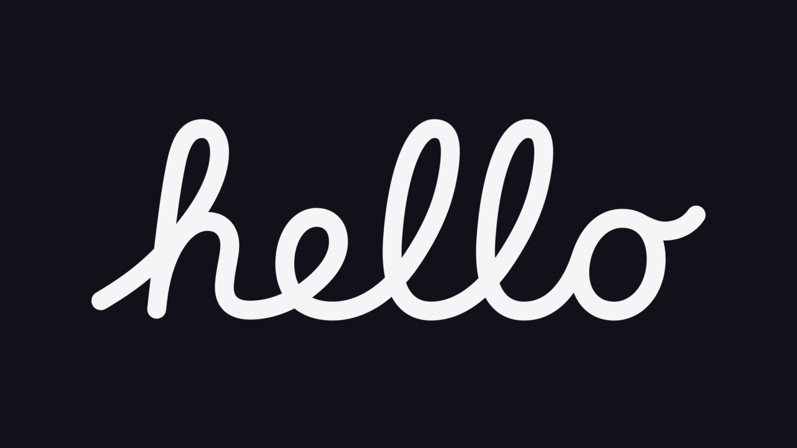 The word “Hello” in white script text on a black background.