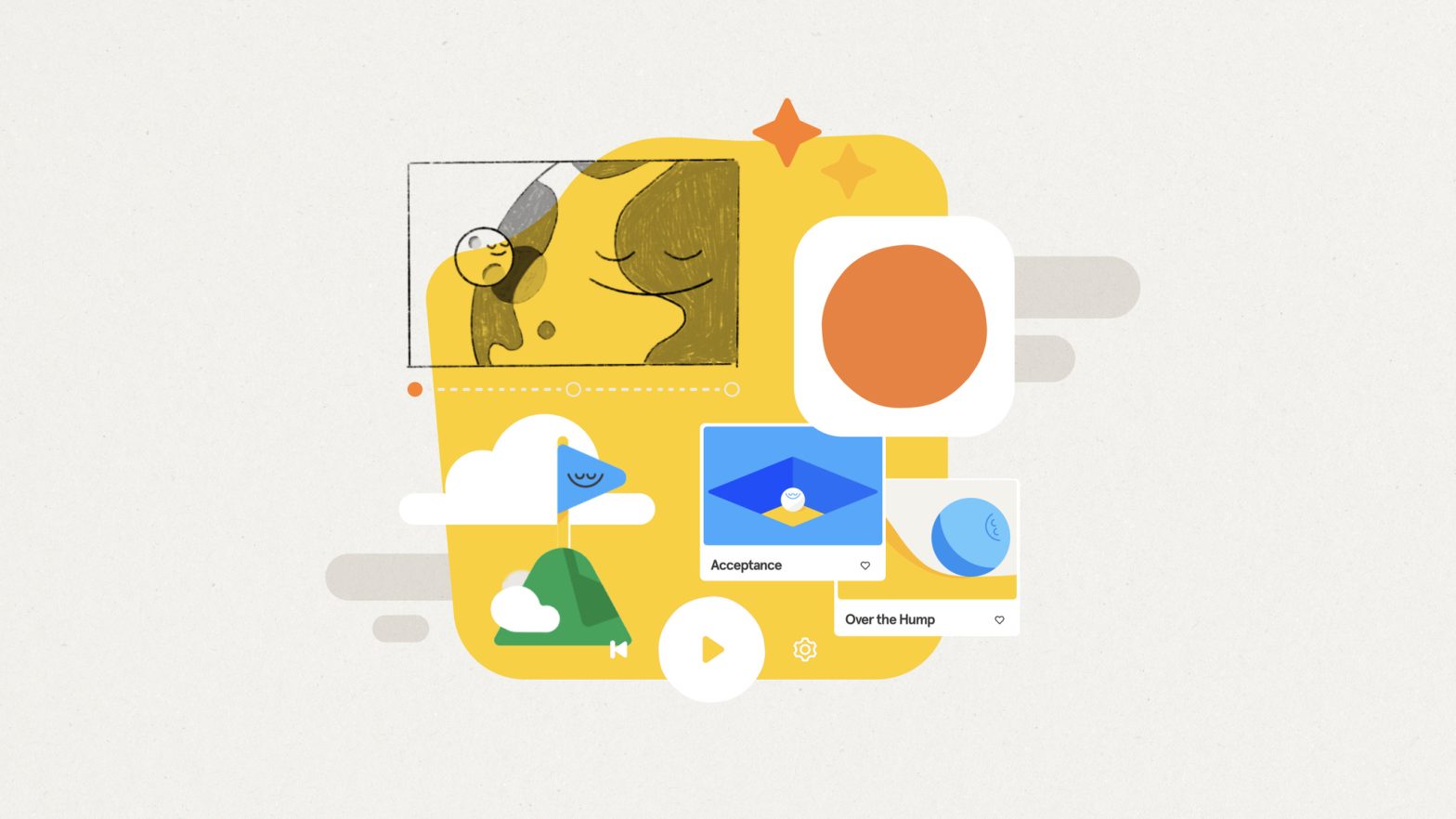 A collage of art elements from the Apple Design Award-winning app Headspace.